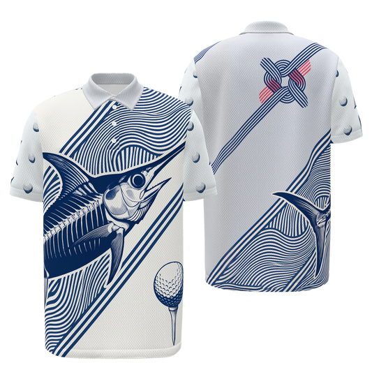 Deep Water Shot Line Golf Polo Shirt – Front Back product view