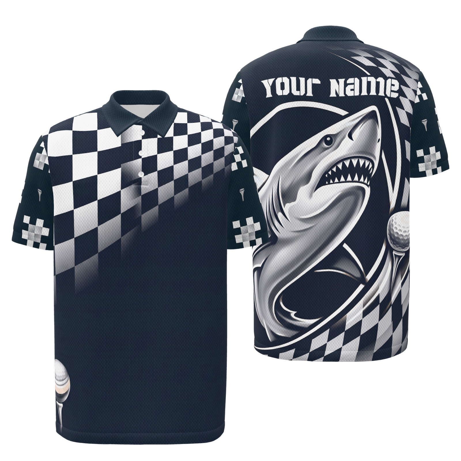 Ball in the Bite Zone Golf Polo Shirt – Front Back product view