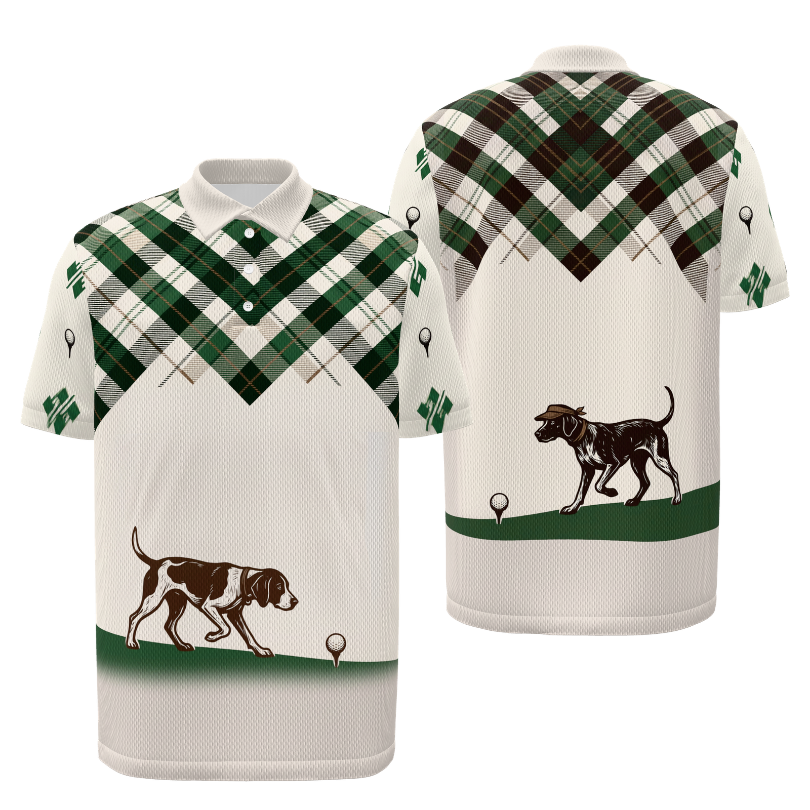 Ball Finder at the Turn Golf Polo Shirt – Front Back product view