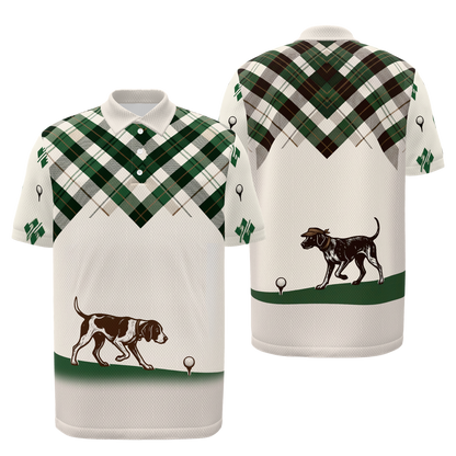 Ball Finder at the Turn Golf Polo Shirt – Front Back product view