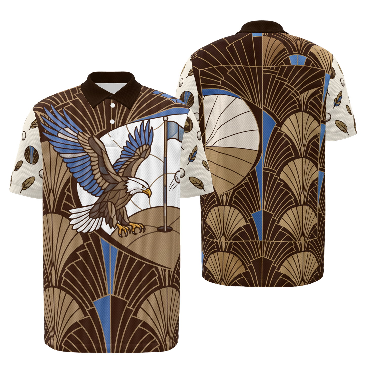 Eagle Through the Fan Golf Polo Shirt – Front Back product view