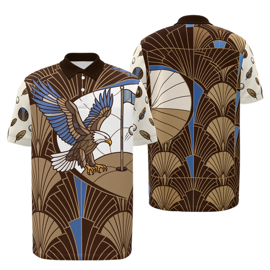 Eagle Through the Fan Golf Polo Shirt – Front Back product view