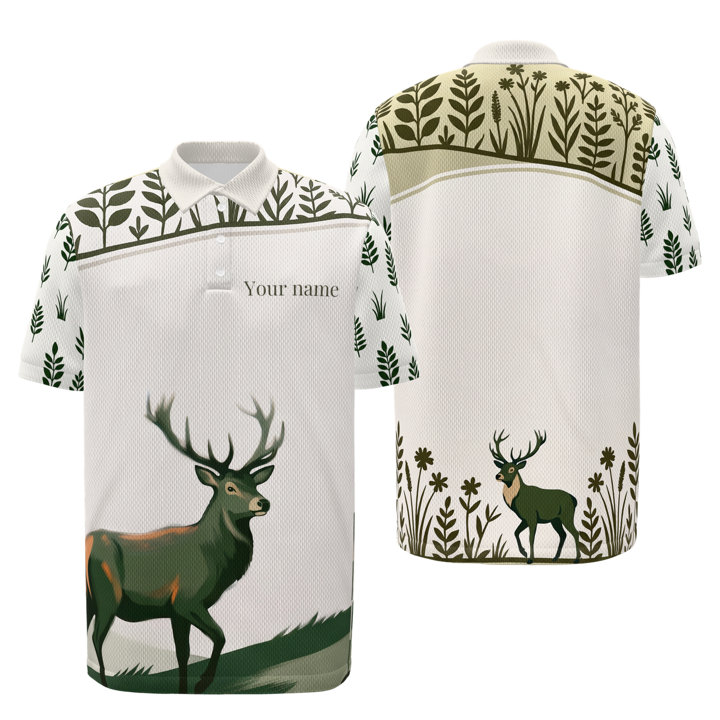Quiet Green at Dawn Golf Polo Shirt – Front Back product view