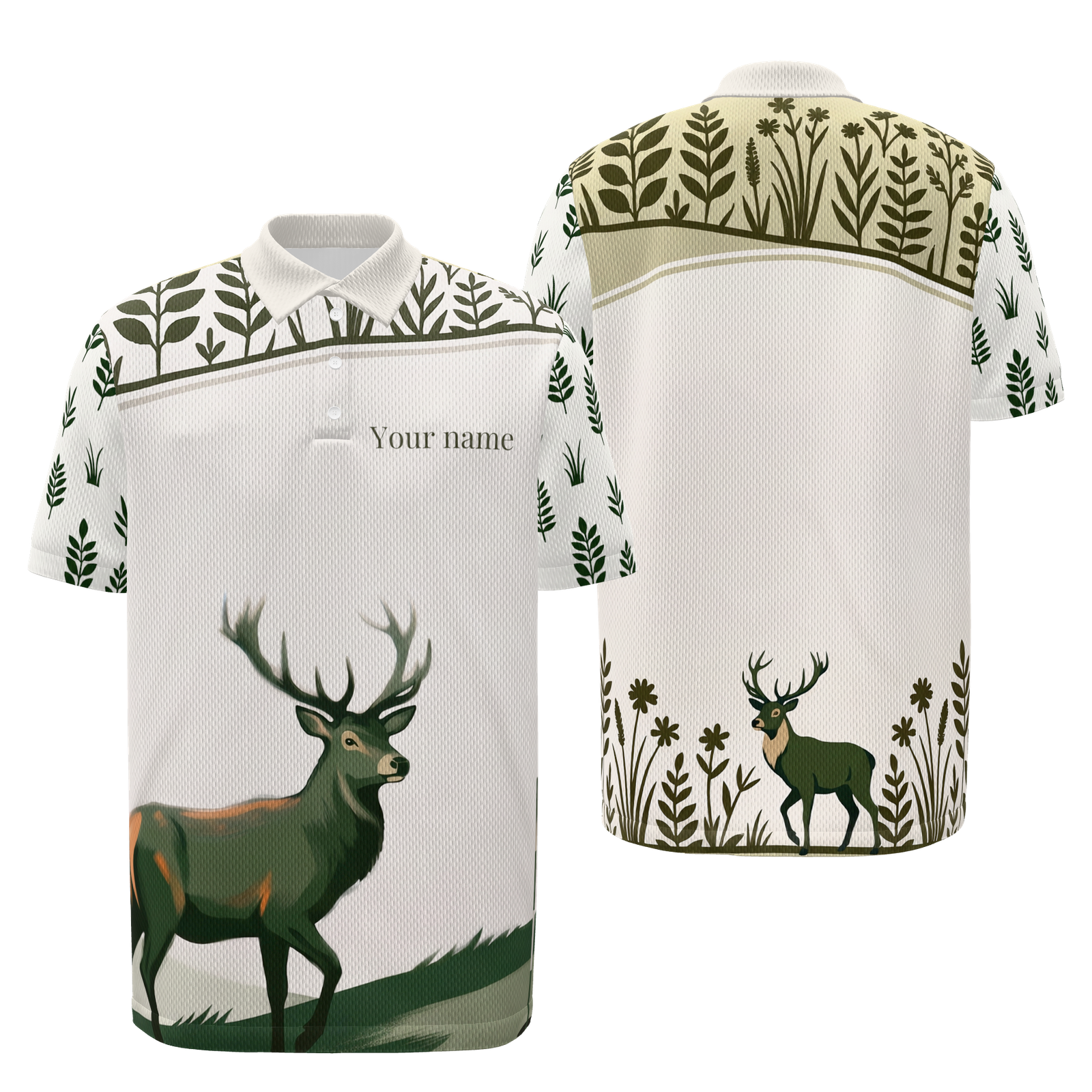 Quiet Green at Dawn Golf Polo Shirt – Front Back product view