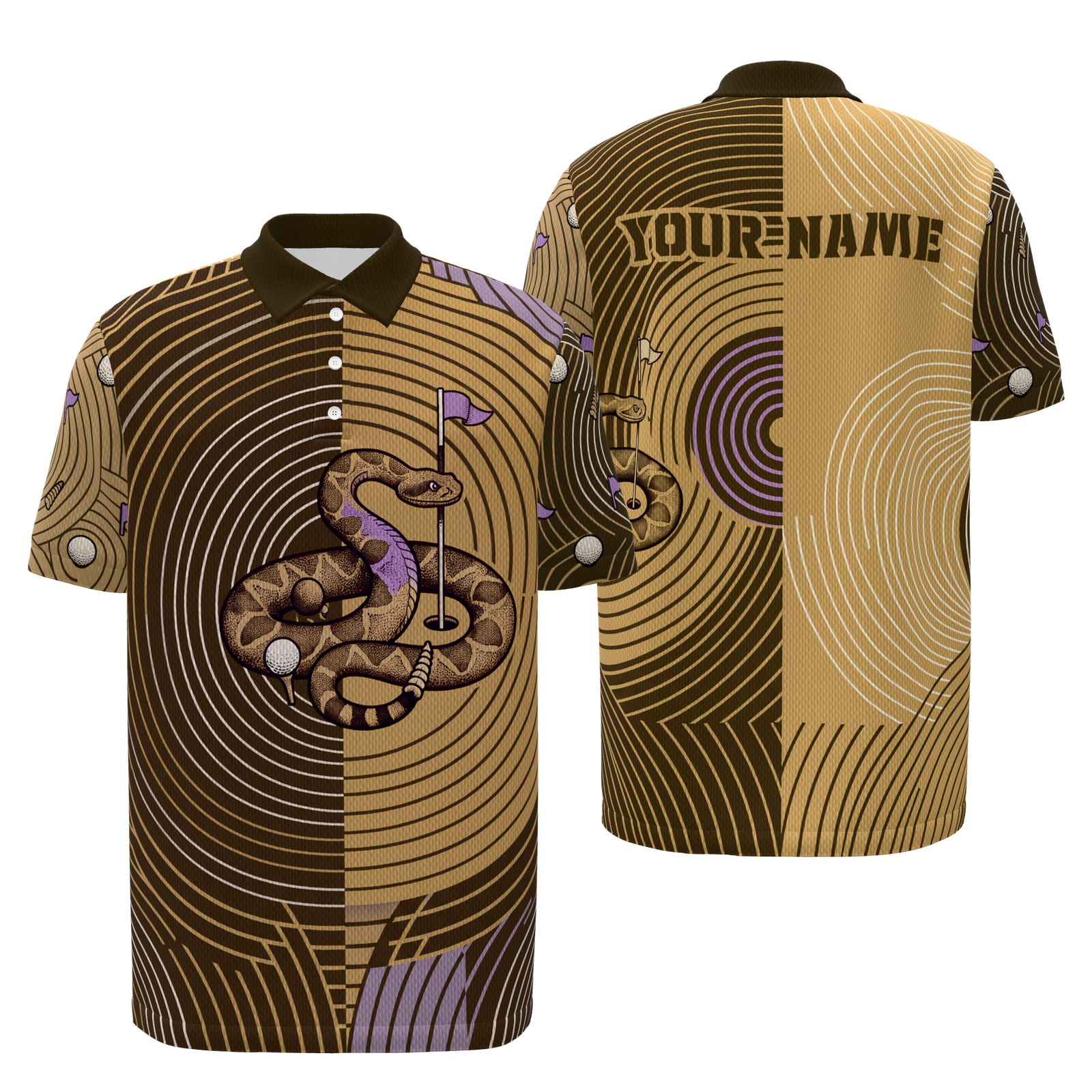 Coiled Putting Radius Golf Polo Shirt – Front Back product view
