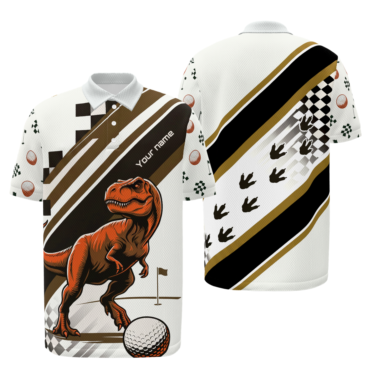 Prehistoric Tee Shot Golf Polo Shirt – Front Back product view
