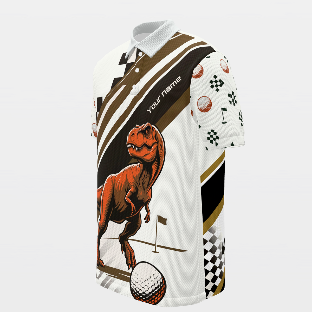 Prehistoric Tee Shot Golf Polo Shirt – Front Left product view