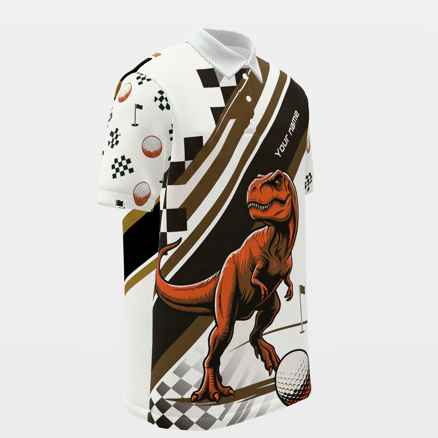 Prehistoric Tee Shot Golf Polo Shirt – Front Right product view