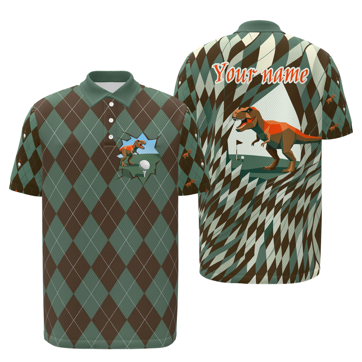 Tee Box Fossil Break Golf Polo Shirt – Front Back product view