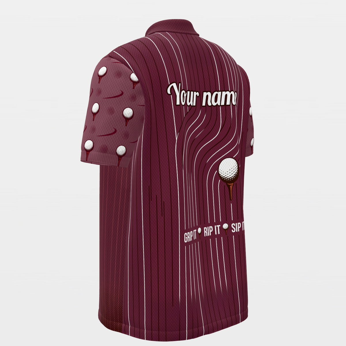 Three-Beat Shot Route Golf Polo Shirt – Back Left product view