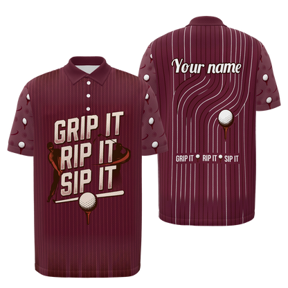 Three-Beat Shot Route Golf Polo Shirt – Front Back product view