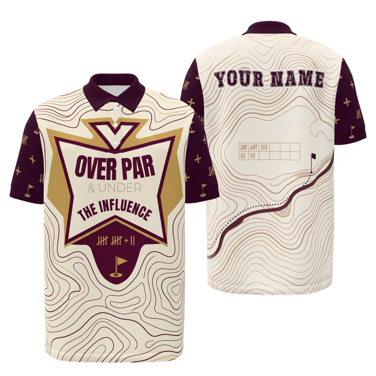 Score Above Social Below Golf Polo Shirt – Front Back product view