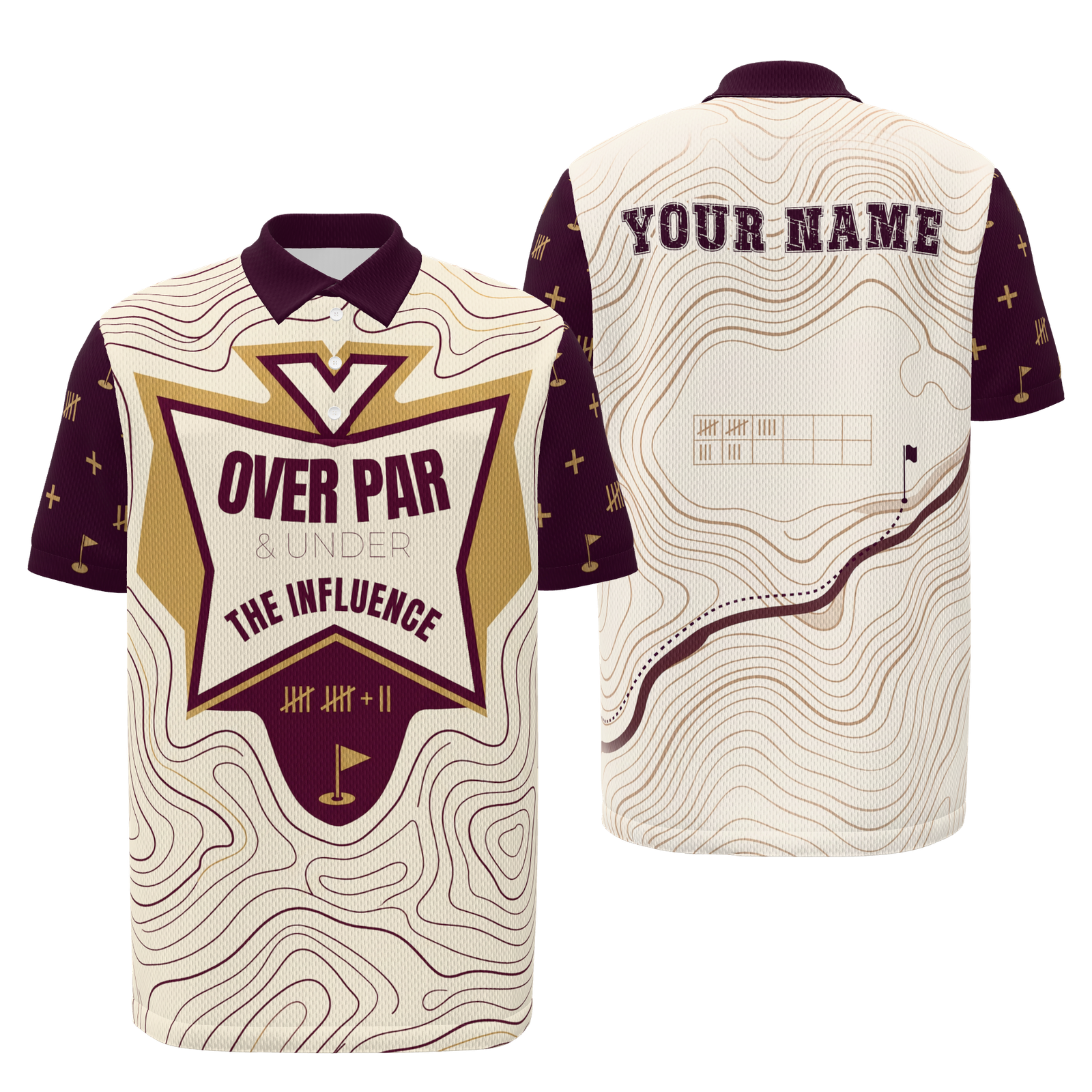 Score Above Social Below Golf Polo Shirt – Front Back product view