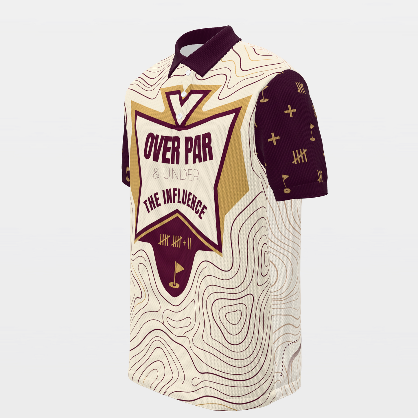Score Above Social Below Golf Polo Shirt – Front Left product view