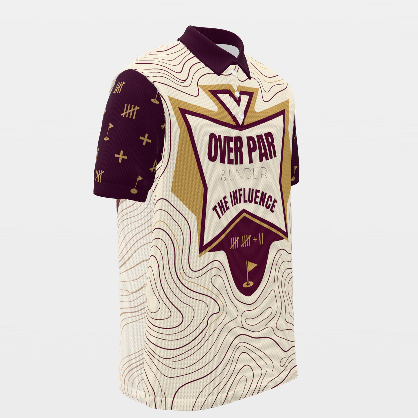 Score Above Social Below Golf Polo Shirt – Front Right product view