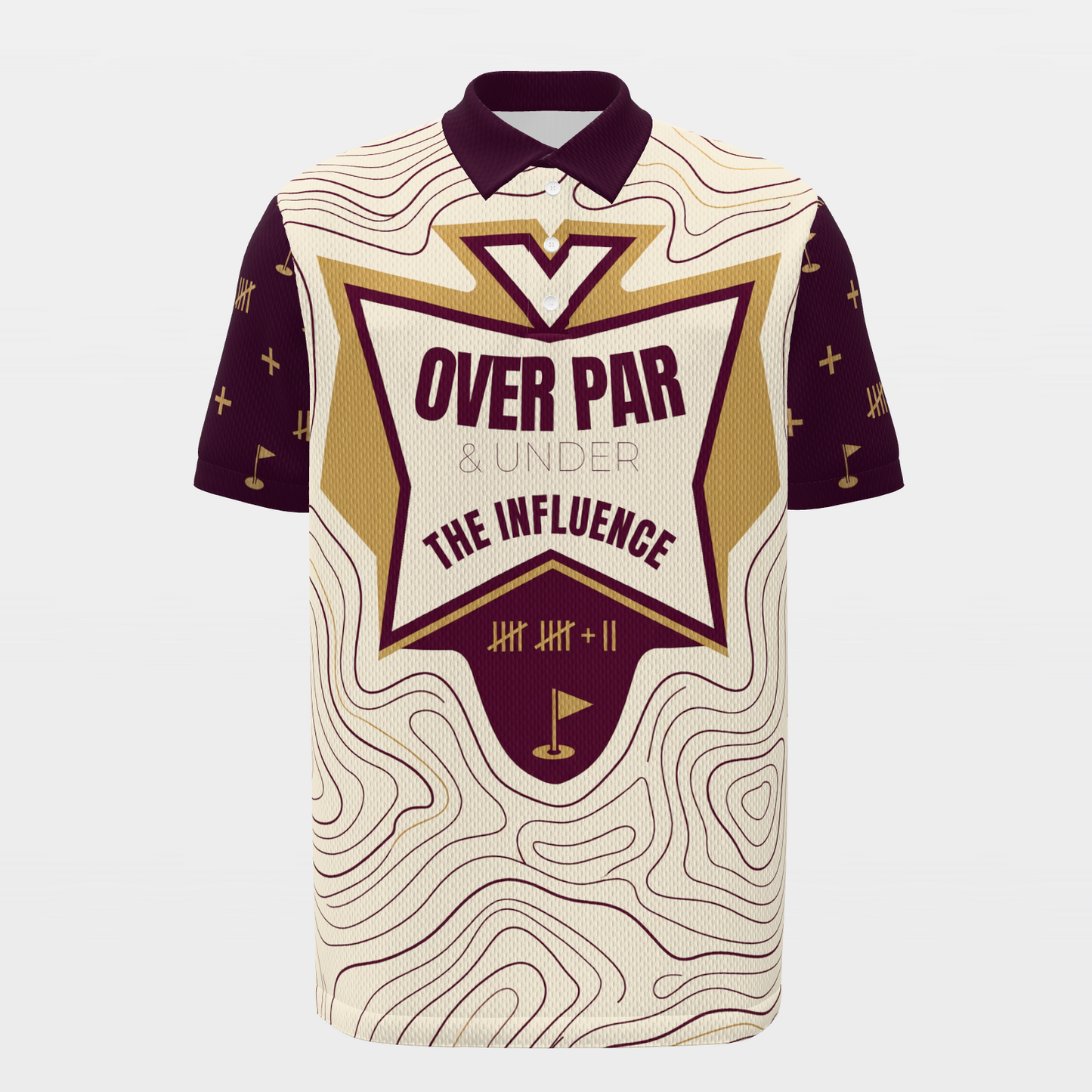 Score Above Social Below Golf Polo Shirt – Front product view