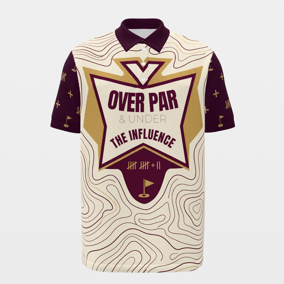 Score Above Social Below Golf Polo Shirt – Front product view