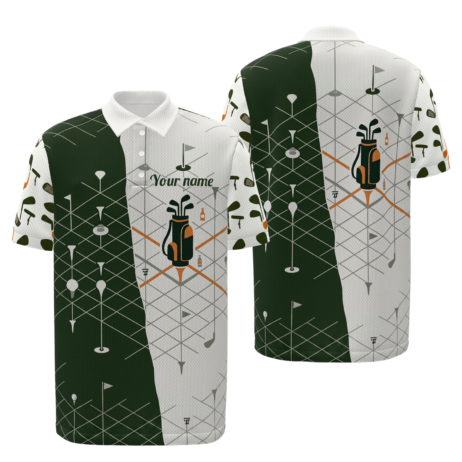Club Selection Fork Golf Polo Shirt – Front Back product view