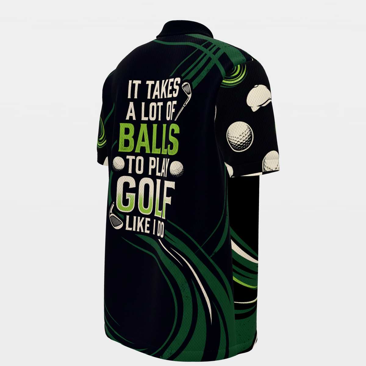 Skeleton Lost Ball Run Golf Polo Shirt – Back Right product view