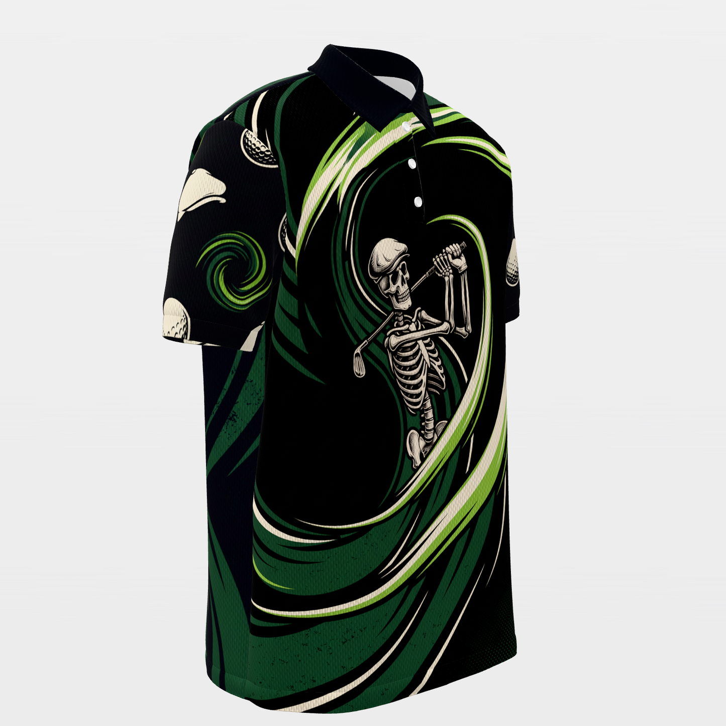Skeleton Lost Ball Run Golf Polo Shirt – Front Right product view