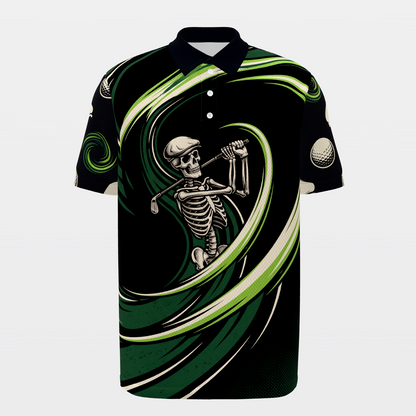 Skeleton Lost Ball Run Golf Polo Shirt – Front product view
