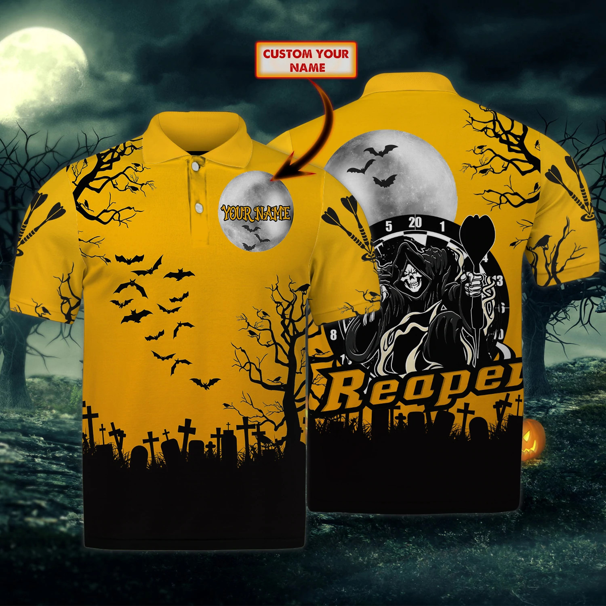 Halloween Personalized Darts Button Polo