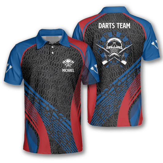 Blue Red and Personalized Darts Button Polo