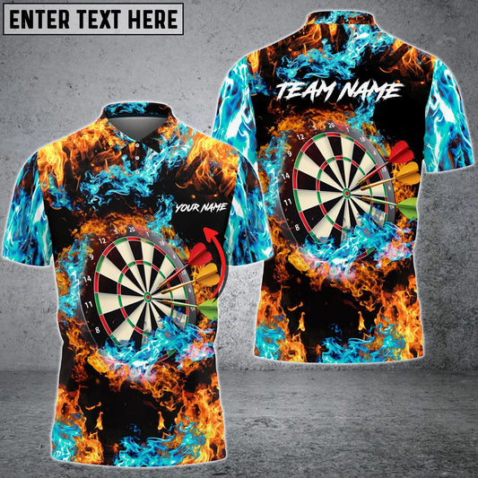 Blue and Red Flame Personalized Darts Button Polo