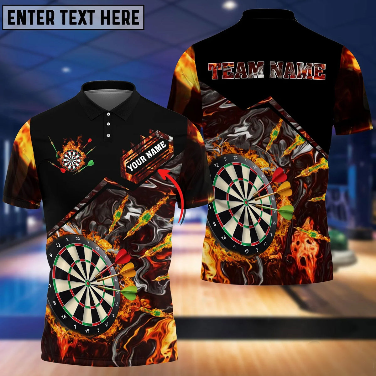 Smoke Flaming Personalized Darts Button Polo