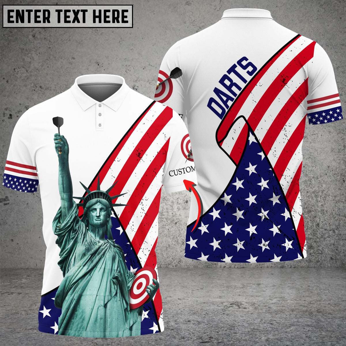 Statue of Liberty Personalized Darts Button Polo — Design 02