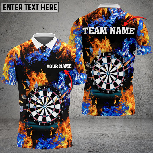 Red and Blue Flame Personalized Darts Button Polo