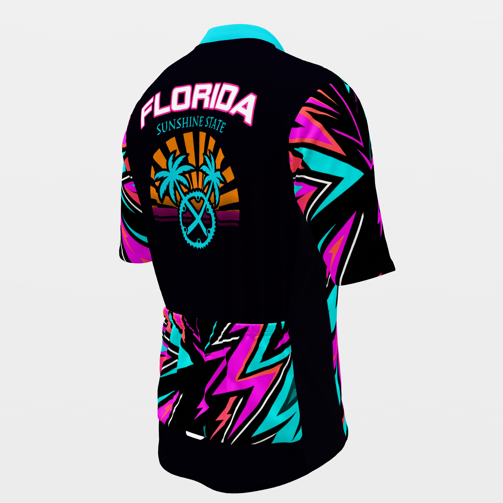 Florida Neon 80s Cycling Jersey – Back Right product view