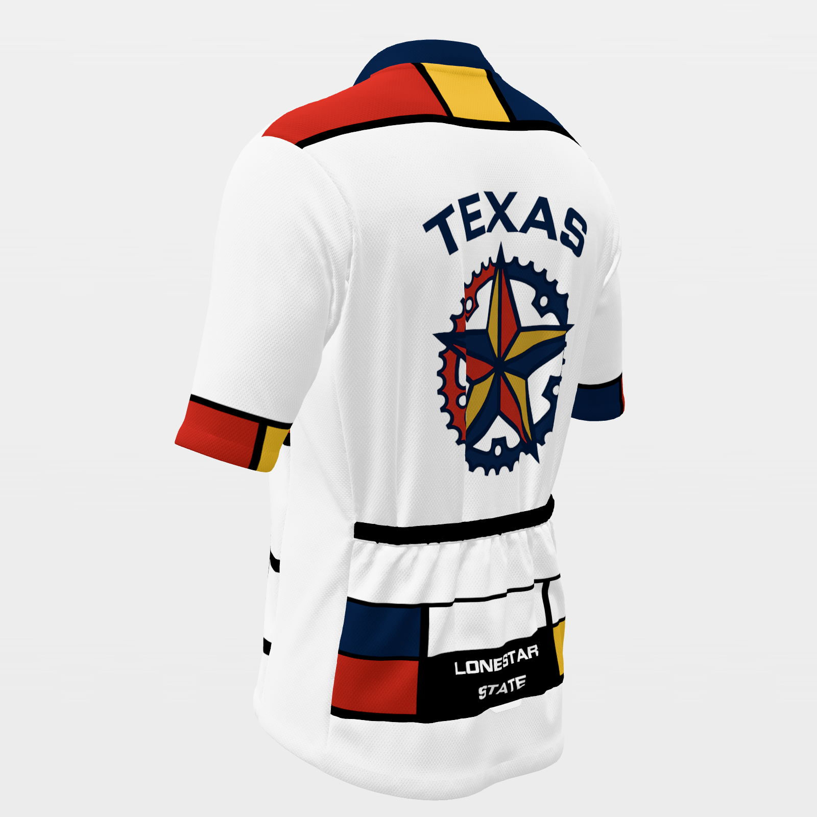 TEXAS · 80s Mondrian color-block — retro state jersey – Back Left view