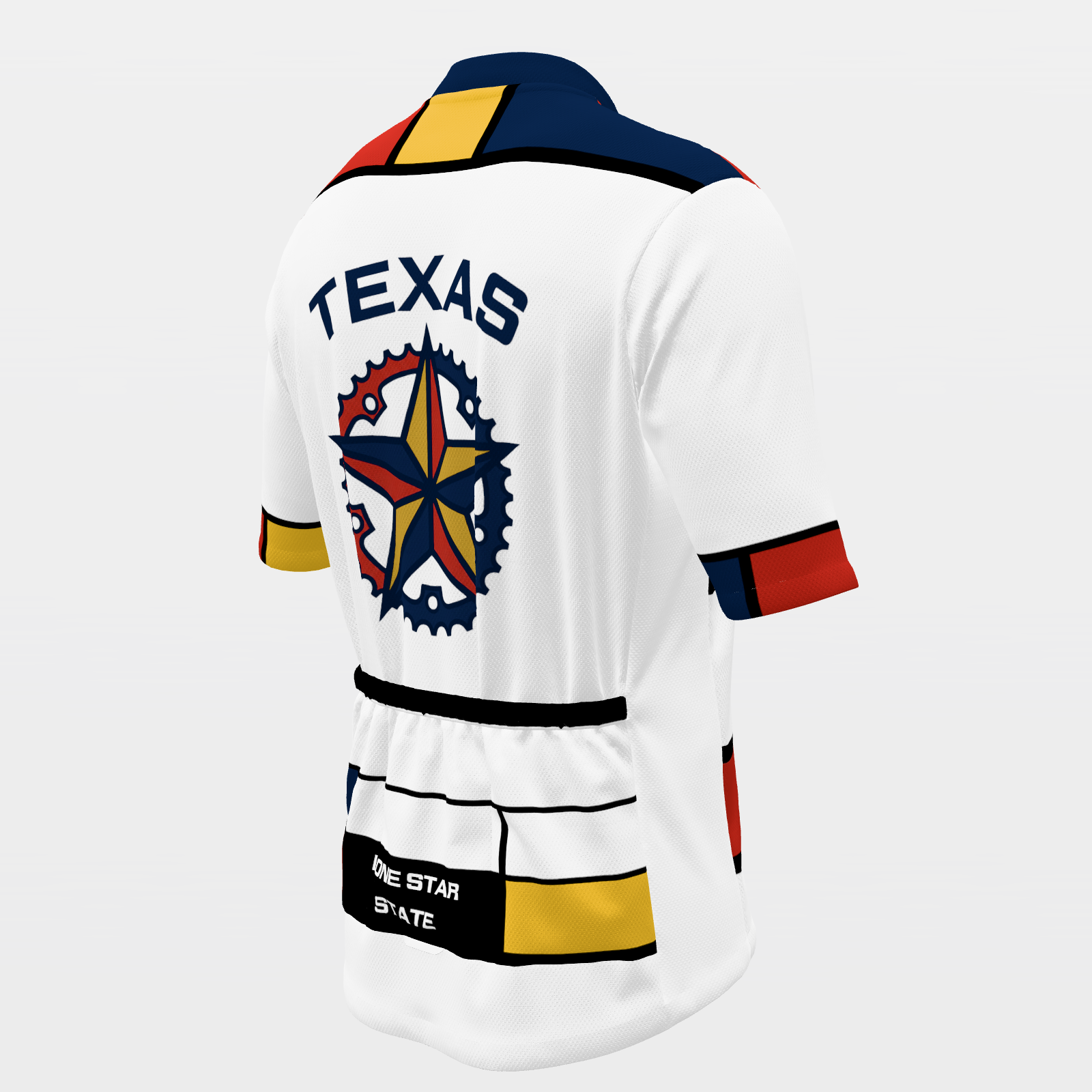 TEXAS · 80s Mondrian color-block — retro state jersey – Back Right view