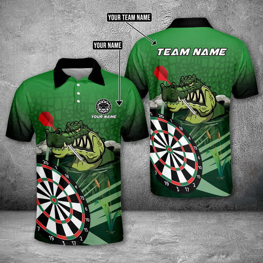 Swamp Crocodile Board Green Personalized Darts Button Polo
