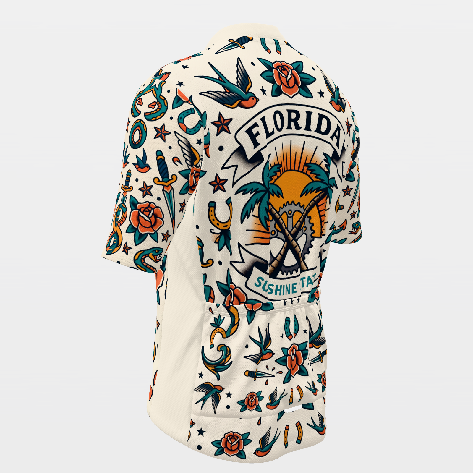 Florida Traditional Flash Tattoo Cycling Jersey – Back Left product view