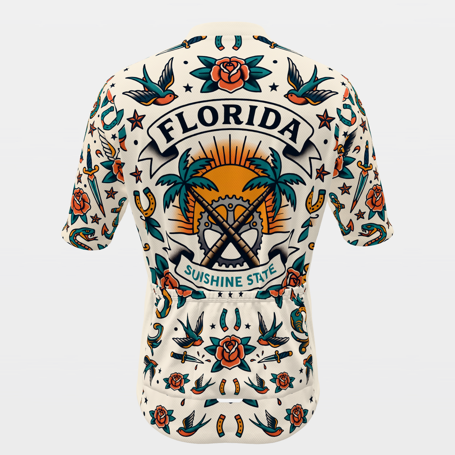 Florida Traditional Flash Tattoo Cycling Jersey – Back product view