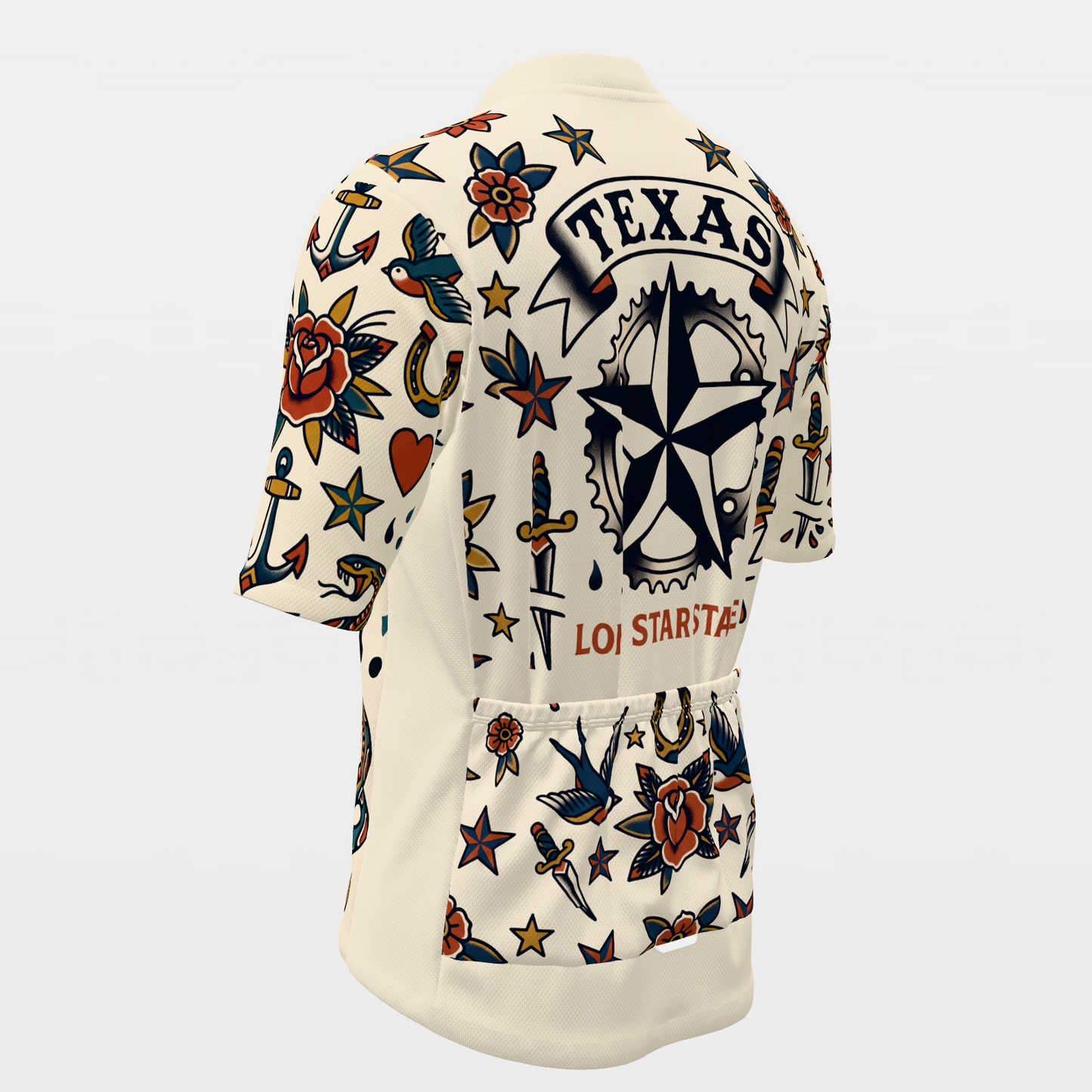 Texas Traditional Flash Tattoo Cycling Jersey – Back Left product view