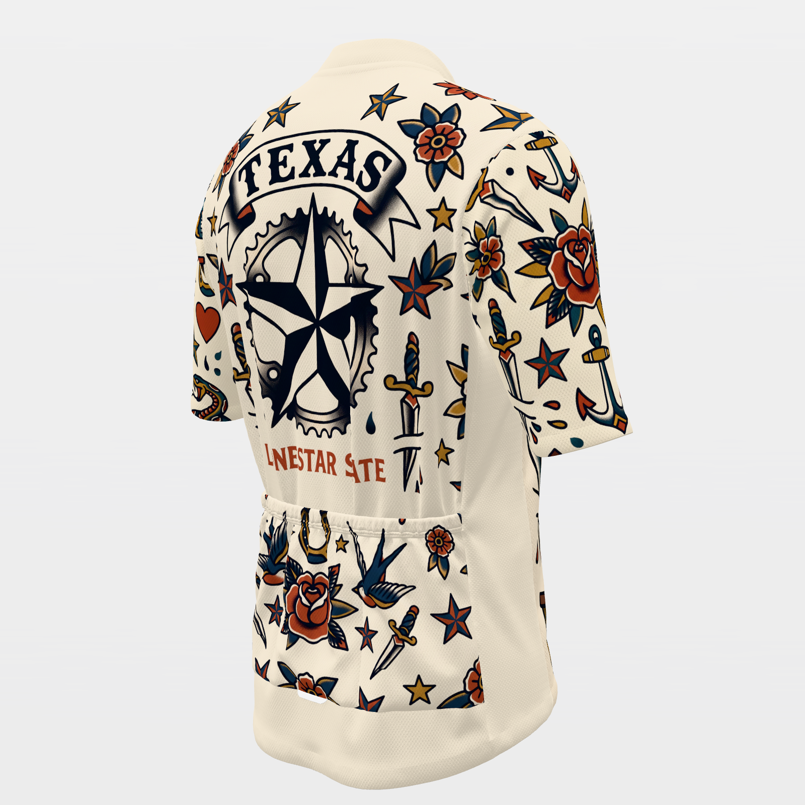 Texas Traditional Flash Tattoo Cycling Jersey – Back Right product view