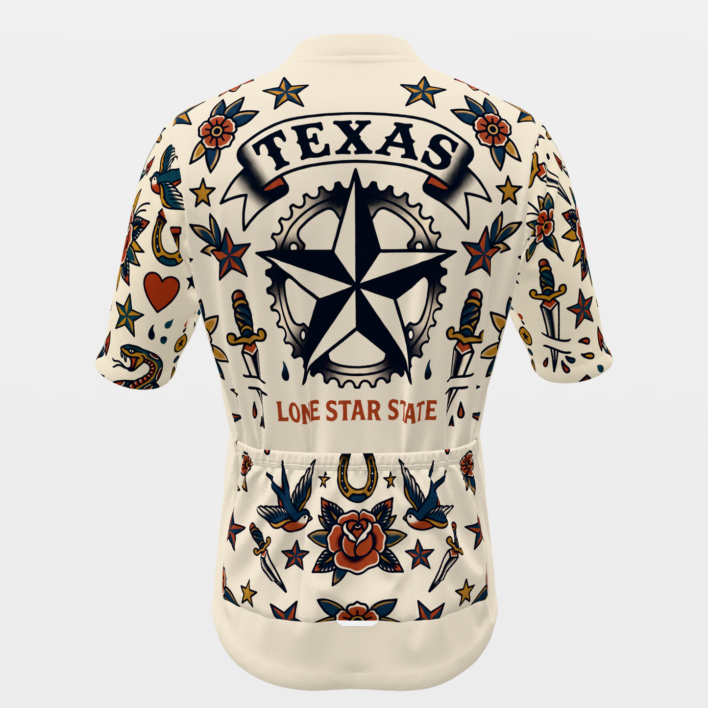 Texas Traditional Flash Tattoo Cycling Jersey – Back product view